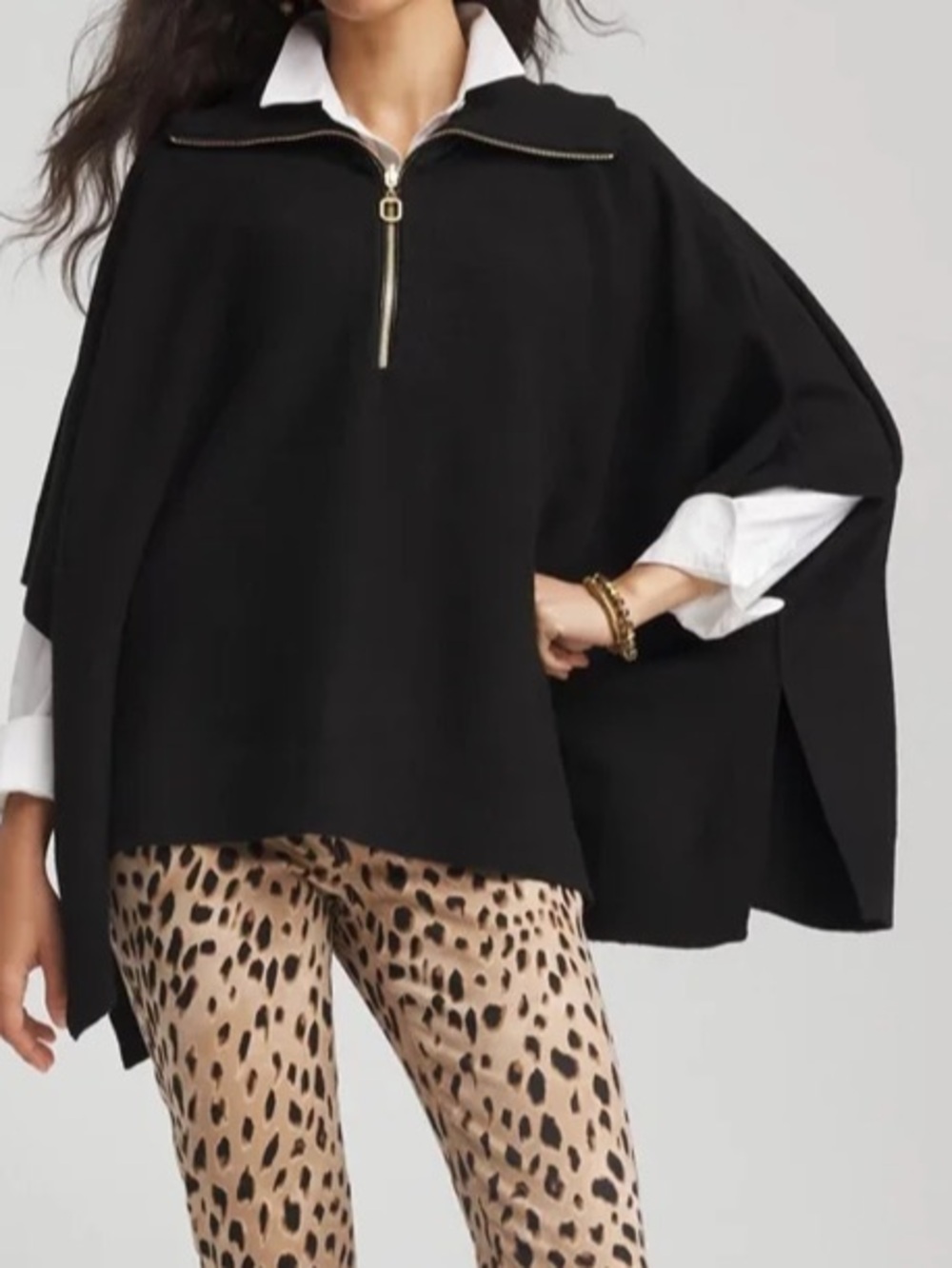 Chico’s Sweater Poncho cashmere blend black.